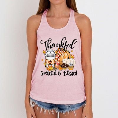 Thankful Grateful Blessed Fall Pumpkin Autumn Thanksgiving Women's Knotted Racerback Tank