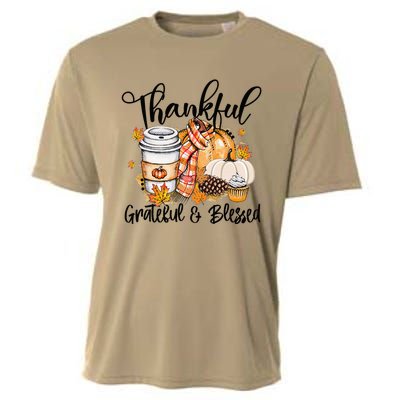 Thankful Grateful Blessed Fall Pumpkin Autumn Thanksgiving Cooling Performance Crew T-Shirt