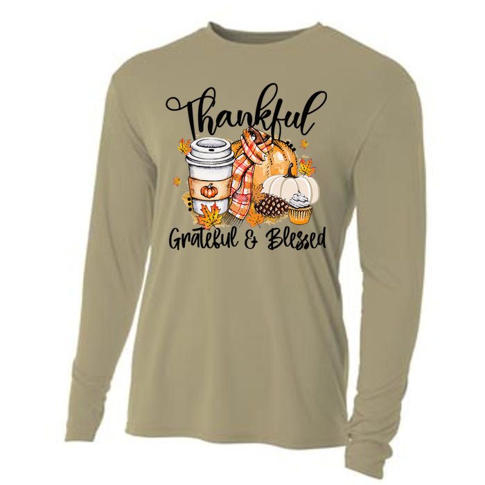 Thankful Grateful Blessed Fall Pumpkin Autumn Thanksgiving Cooling Performance Long Sleeve Crew