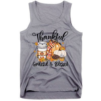 Thankful Grateful Blessed Fall Pumpkin Autumn Thanksgiving Tank Top