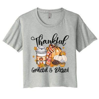 Thankful Grateful Blessed Fall Pumpkin Autumn Thanksgiving Women's Crop Top Tee