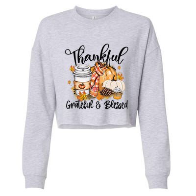 Thankful Grateful Blessed Fall Pumpkin Autumn Thanksgiving Cropped Pullover Crew