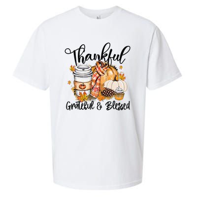 Thankful Grateful Blessed Fall Pumpkin Autumn Thanksgiving Sueded Cloud Jersey T-Shirt