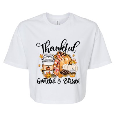 Thankful Grateful Blessed Fall Pumpkin Autumn Thanksgiving Bella+Canvas Jersey Crop Tee