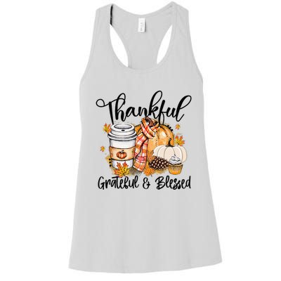 Thankful Grateful Blessed Fall Pumpkin Autumn Thanksgiving Women's Racerback Tank