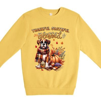 Thankful Grateful Blessed Cute Boxer Dog Fall YAll Autumn Gift Premium Crewneck Sweatshirt