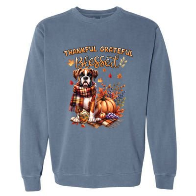 Thankful Grateful Blessed Cute Boxer Dog Fall YAll Autumn Gift Garment-Dyed Sweatshirt