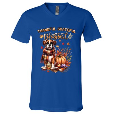 Thankful Grateful Blessed Cute Boxer Dog Fall YAll Autumn Gift V-Neck T-Shirt