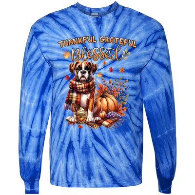 Thankful Grateful Blessed Cute Boxer Dog Fall YAll Autumn Gift Tie-Dye Long Sleeve Shirt