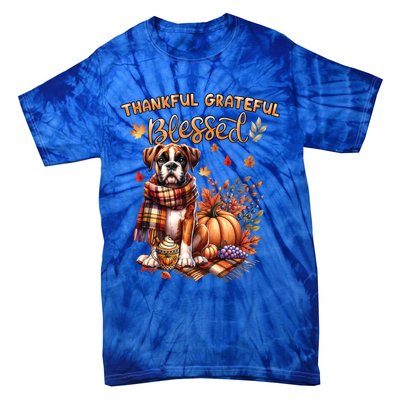 Thankful Grateful Blessed Cute Boxer Dog Fall YAll Autumn Gift Tie-Dye T-Shirt