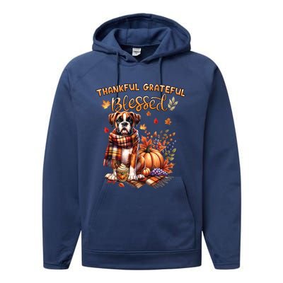 Thankful Grateful Blessed Cute Boxer Dog Fall YAll Autumn Gift Performance Fleece Hoodie