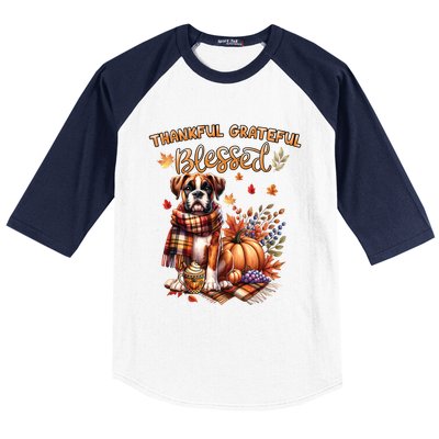 Thankful Grateful Blessed Cute Boxer Dog Fall YAll Autumn Gift Baseball Sleeve Shirt