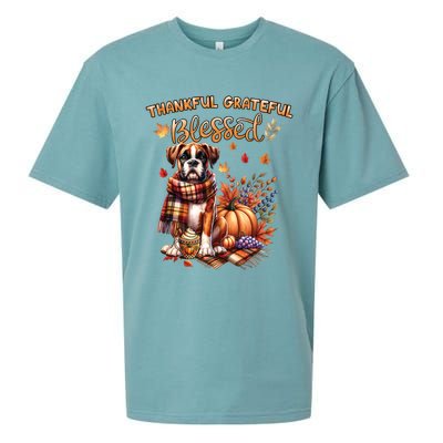 Thankful Grateful Blessed Cute Boxer Dog Fall YAll Autumn Gift Sueded Cloud Jersey T-Shirt