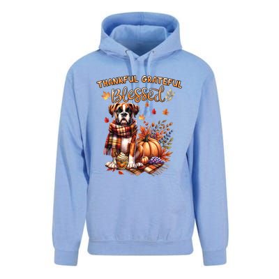 Thankful Grateful Blessed Cute Boxer Dog Fall YAll Autumn Gift Unisex Surf Hoodie