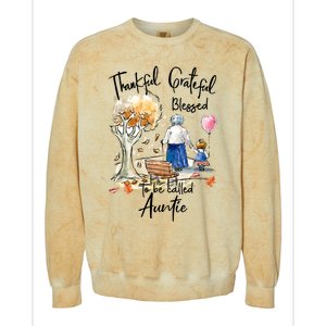 Thankful Grateful Blessed Auntie Autumn Tree Gift Colorblast Crewneck Sweatshirt