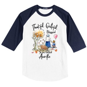 Thankful Grateful Blessed Auntie Autumn Tree Gift Baseball Sleeve Shirt