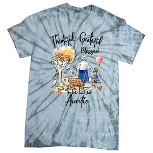 Thankful Grateful Blessed Auntie Autumn Tree Gift Tie-Dye T-Shirt