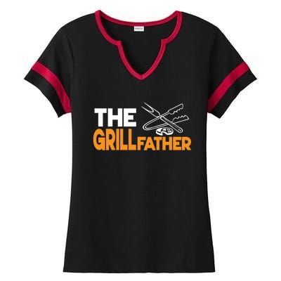 The Grillfather Bbq Griller Smoker Funny Barbecue Chef Dad Gift Ladies Halftime Notch Neck Tee