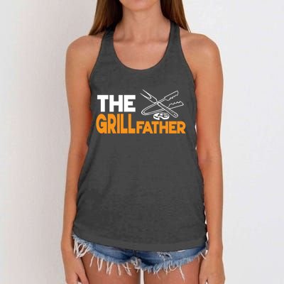 The Grillfather Bbq Griller Smoker Funny Barbecue Chef Dad Gift Women's Knotted Racerback Tank