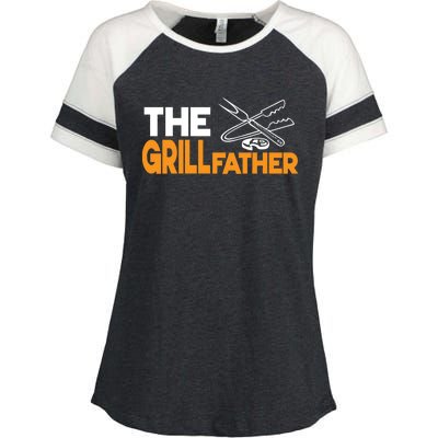 The Grillfather Bbq Griller Smoker Funny Barbecue Chef Dad Gift Enza Ladies Jersey Colorblock Tee