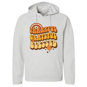 Thankful Grateful Blessed Retro Fall Thanksgiving Performance Fleece Hoodie