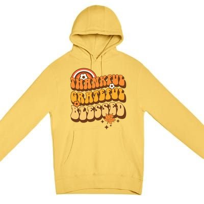 Thankful Grateful Blessed Retro Fall Thanksgiving Premium Pullover Hoodie