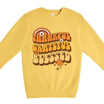 Thankful Grateful Blessed Retro Fall Thanksgiving Premium Crewneck Sweatshirt