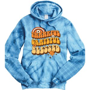 Thankful Grateful Blessed Retro Fall Thanksgiving Tie Dye Hoodie