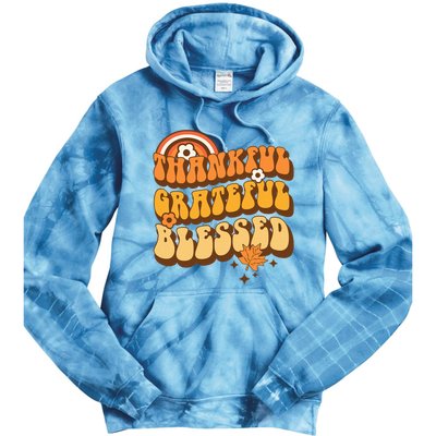 Thankful Grateful Blessed Retro Fall Thanksgiving Tie Dye Hoodie