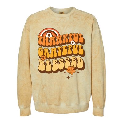 Thankful Grateful Blessed Retro Fall Thanksgiving Colorblast Crewneck Sweatshirt