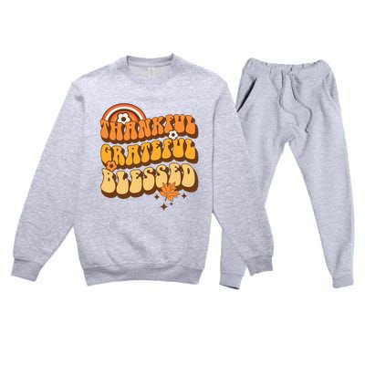 Thankful Grateful Blessed Retro Fall Thanksgiving Premium Crewneck Sweatsuit Set