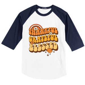 Thankful Grateful Blessed Retro Fall Thanksgiving Baseball Sleeve Shirt