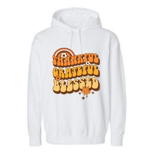 Thankful Grateful Blessed Retro Fall Thanksgiving Garment-Dyed Fleece Hoodie