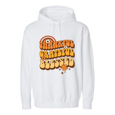 Thankful Grateful Blessed Retro Fall Thanksgiving Garment-Dyed Fleece Hoodie