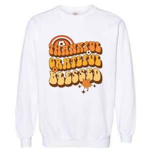 Thankful Grateful Blessed Retro Fall Thanksgiving Garment-Dyed Sweatshirt