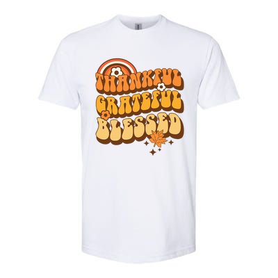 Thankful Grateful Blessed Retro Fall Thanksgiving Softstyle CVC T-Shirt