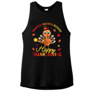 Thankful Grateful Blessed Thanksgiving Turkey Ladies PosiCharge Tri-Blend Wicking Tank