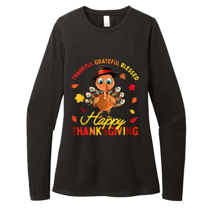 Thankful Grateful Blessed Thanksgiving Turkey Womens CVC Long Sleeve Shirt