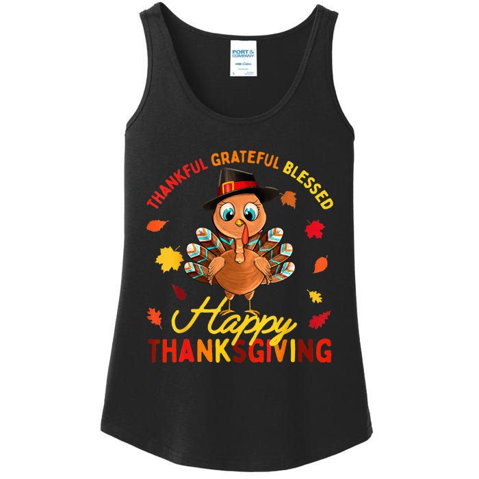 Thankful Grateful Blessed Thanksgiving Turkey Ladies Essential Tank