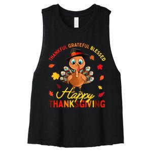 Thankful Grateful Blessed Thanksgiving Turkey Women's Racerback Cropped Tank