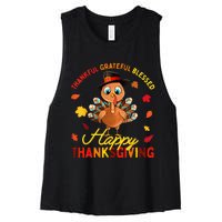 Thankful Grateful Blessed Thanksgiving Turkey Women's Racerback Cropped Tank