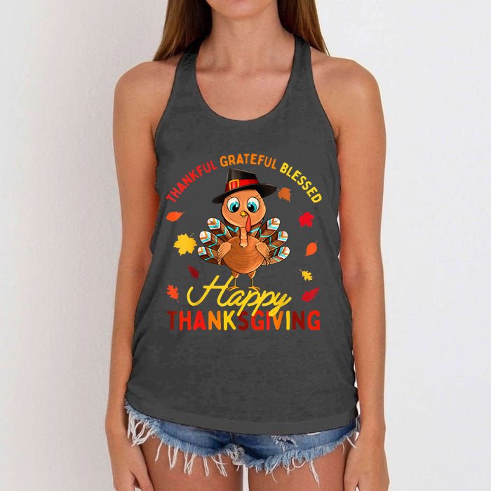 Thankful Grateful Blessed Thanksgiving Turkey Women's Knotted Racerback Tank