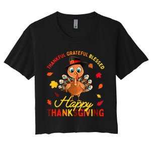 Thankful Grateful Blessed Thanksgiving Turkey Women's Crop Top Tee