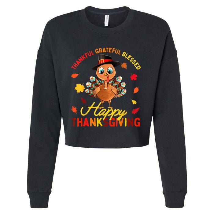 Thankful Grateful Blessed Thanksgiving Turkey Cropped Pullover Crew