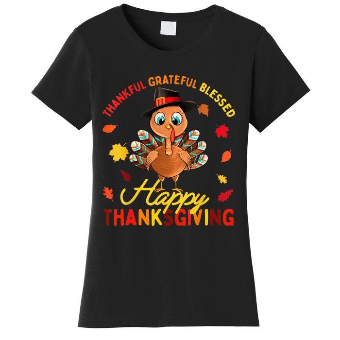 Thankful Grateful Blessed Thanksgiving Turkey Women's T-Shirt