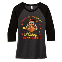 Thankful Grateful Blessed Thanksgiving Turkey Women's Tri-Blend 3/4-Sleeve Raglan Shirt