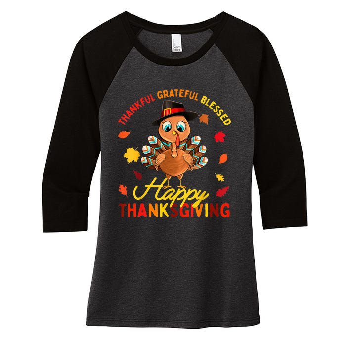 Thankful Grateful Blessed Thanksgiving Turkey Women's Tri-Blend 3/4-Sleeve Raglan Shirt