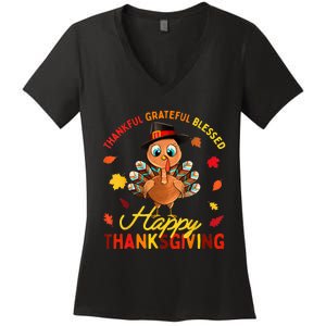 Thankful Grateful Blessed Thanksgiving Turkey Women's V-Neck T-Shirt