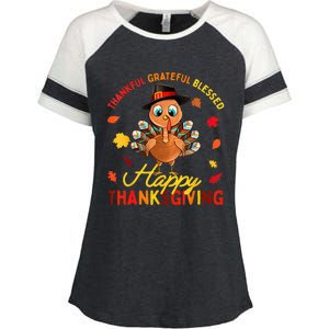 Thankful Grateful Blessed Thanksgiving Turkey Enza Ladies Jersey Colorblock Tee