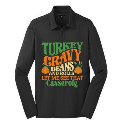 Turkey Gravy Beans And Rolls Funny Thanksgiving Cute Gift Silk Touch Performance Long Sleeve Polo